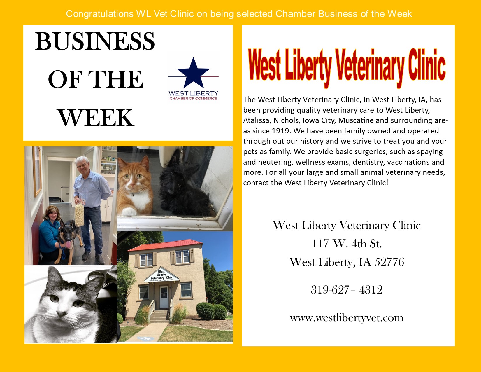 Membership Monday Business Spotlight of the Week West Liberty Vet